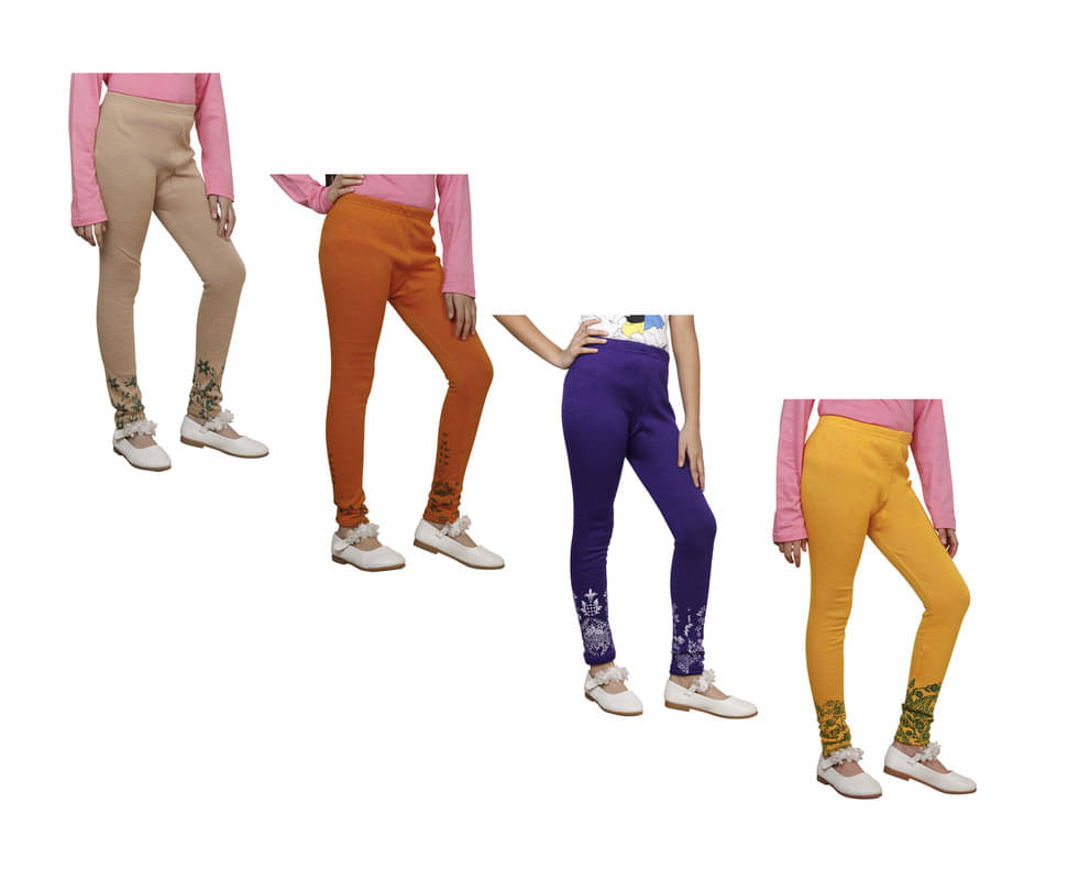     			IndiWeaves Pack of 4 Girls Woollen Leggings ( Multicolor )