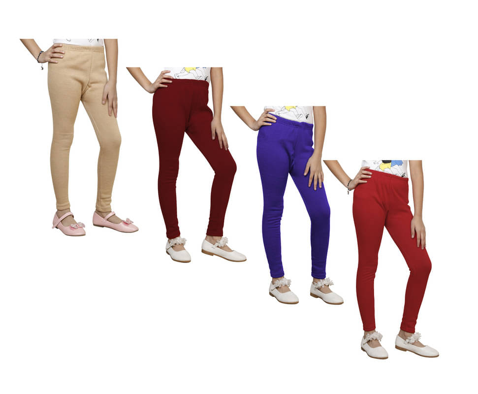     			IndiWeaves Pack of 4 Girls Woollen Leggings ( Multicolor )