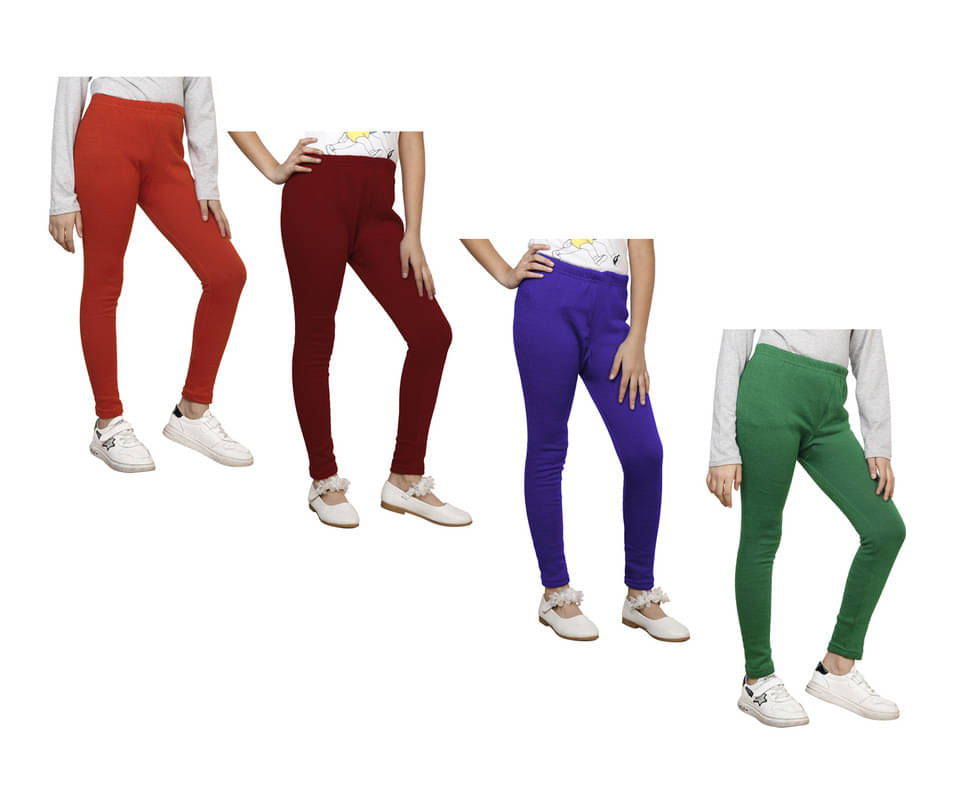     			IndiWeaves Pack of 4 Girls Woollen Leggings ( Multicolor )