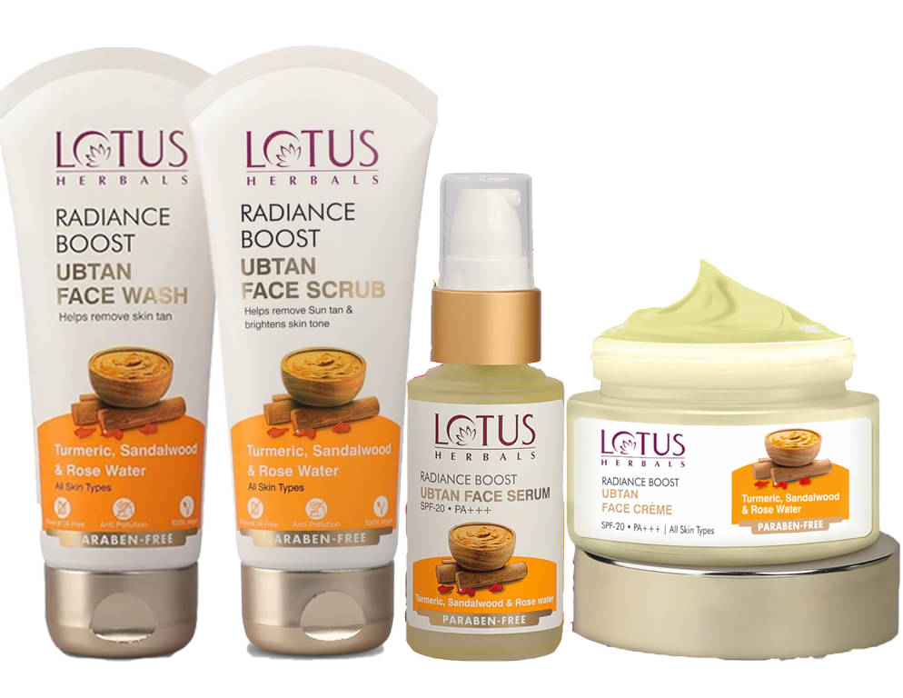 Lotus Herbals Radiance Boost Ubtan Face Cream 50g ,Face Serum 30ml ,Facewash 100g ,Face Scrub 100G Lotus Herbals Radiance Boost Ubtan Face Cream 50g ,Face Serum 30ml ,Facewash 100g ,Face Scrub 100G