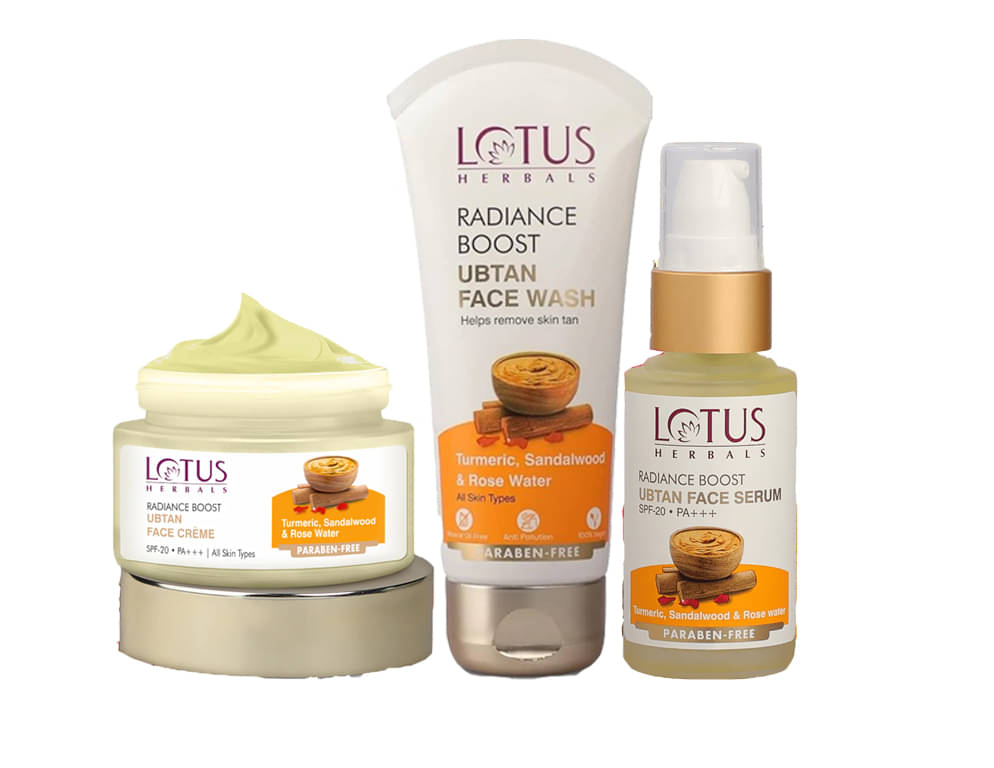 Lotus Herbals Radiance Boost Ubtan Face Cream 50g , Face Serum 30ml , Facewash 100G (Pack of 3) Lotus Herbals Radiance Boost Ubtan Face Cream 50g , Face Serum 30ml , Facewash 100G (Pack of 3)