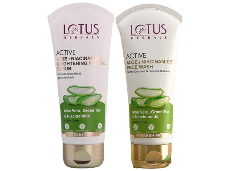     			Lotus Herbals Active Aloe , Niacinamide Brightening Facewash 100g , Scrub 100G (Pack of 2)