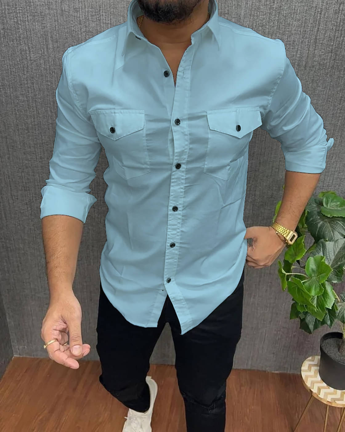     			Qlonz store Cotton Blend Regular Fit Solids Full Sleeves Men's Casual Shirt - Light Blue ( Pack of 1 )