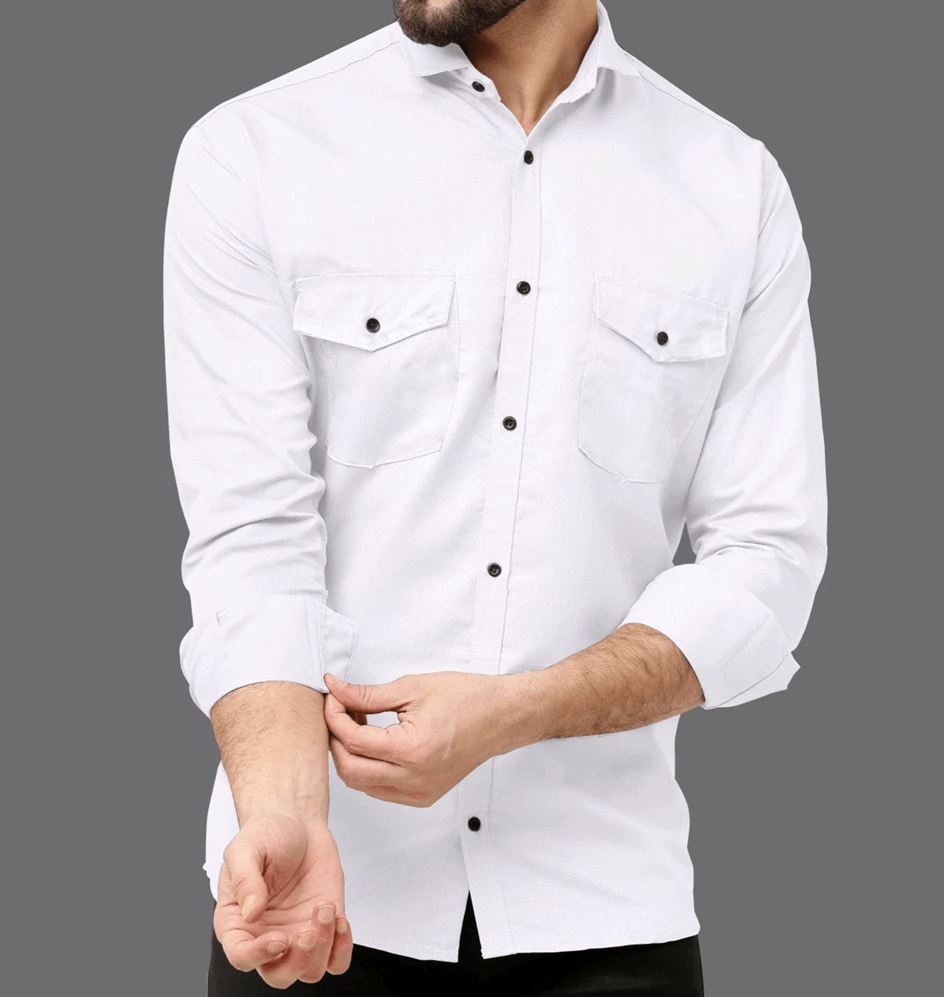 Qlonz store Cotton Blend Regular Fit Solids Full Sleeves Men's Casual Shirt - White ( Pack of 1 )