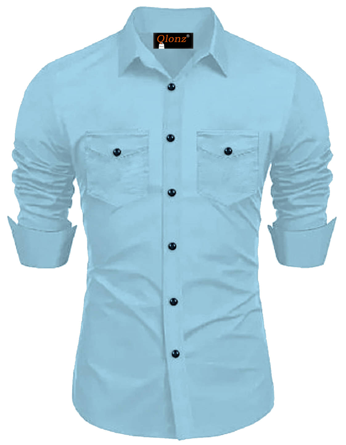    			Qlonz store Cotton Blend Regular Fit Solids Full Sleeves Men's Casual Shirt - Light Blue ( Pack of 1 )