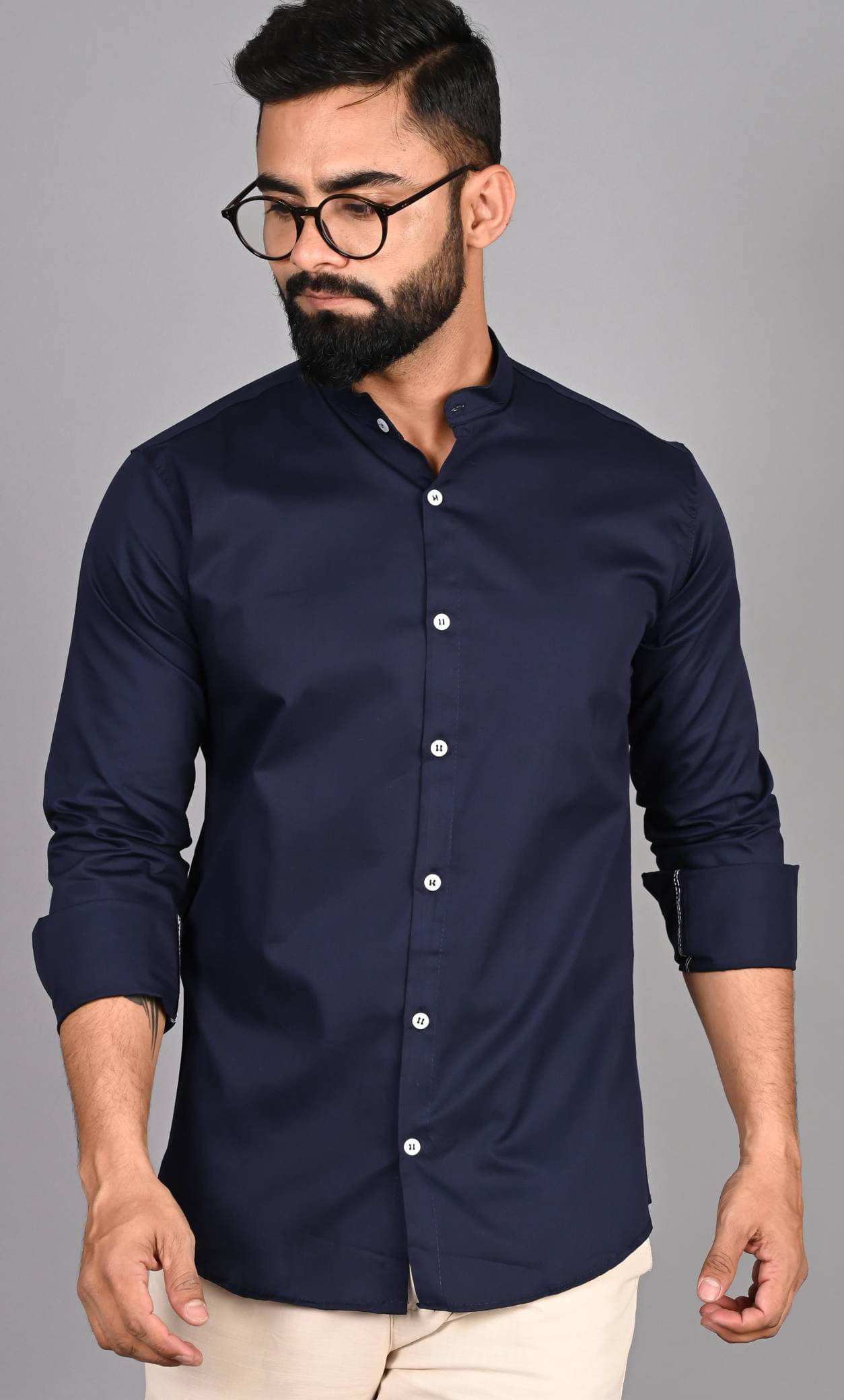 Qlonz store Cotton Blend Regular Fit Solids Full Sleeves Men's Casual Shirt - Navy ( Pack of 1 ) Qlonz store Cotton Blend Regular Fit Solids Full Sleeves Men's Casual Shirt - Navy ( Pack of 1 )