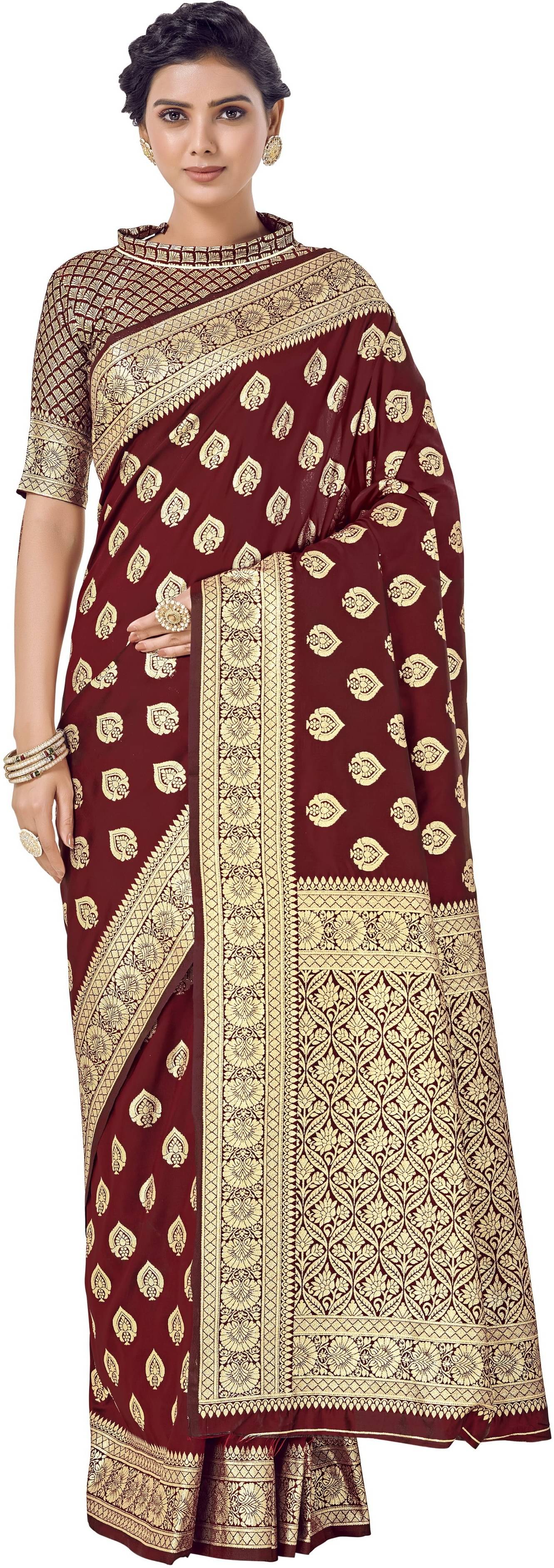     			Sariya Jacquard Woven Saree With Unstitched Blouse Piece ( Maroon )