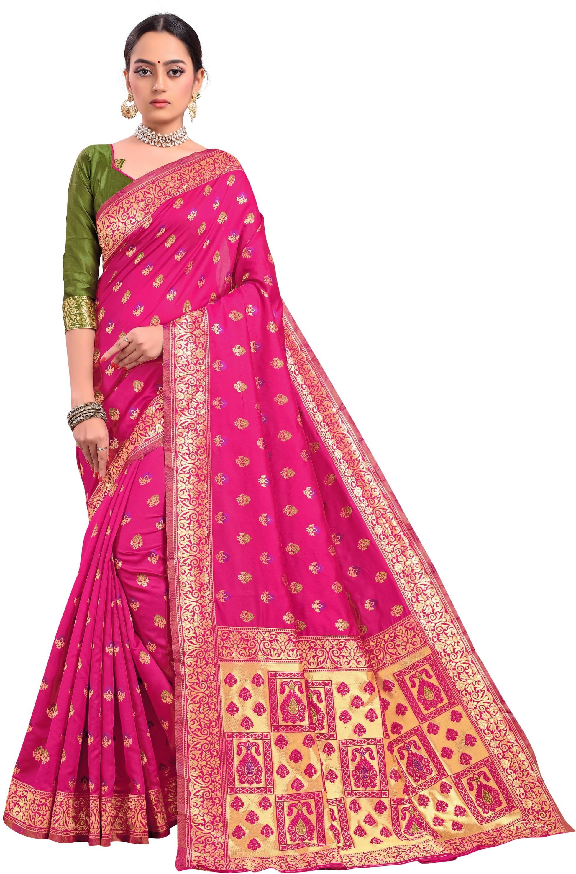     			Sariya Jacquard Woven Saree With Unstitched Blouse Piece ( Pink )