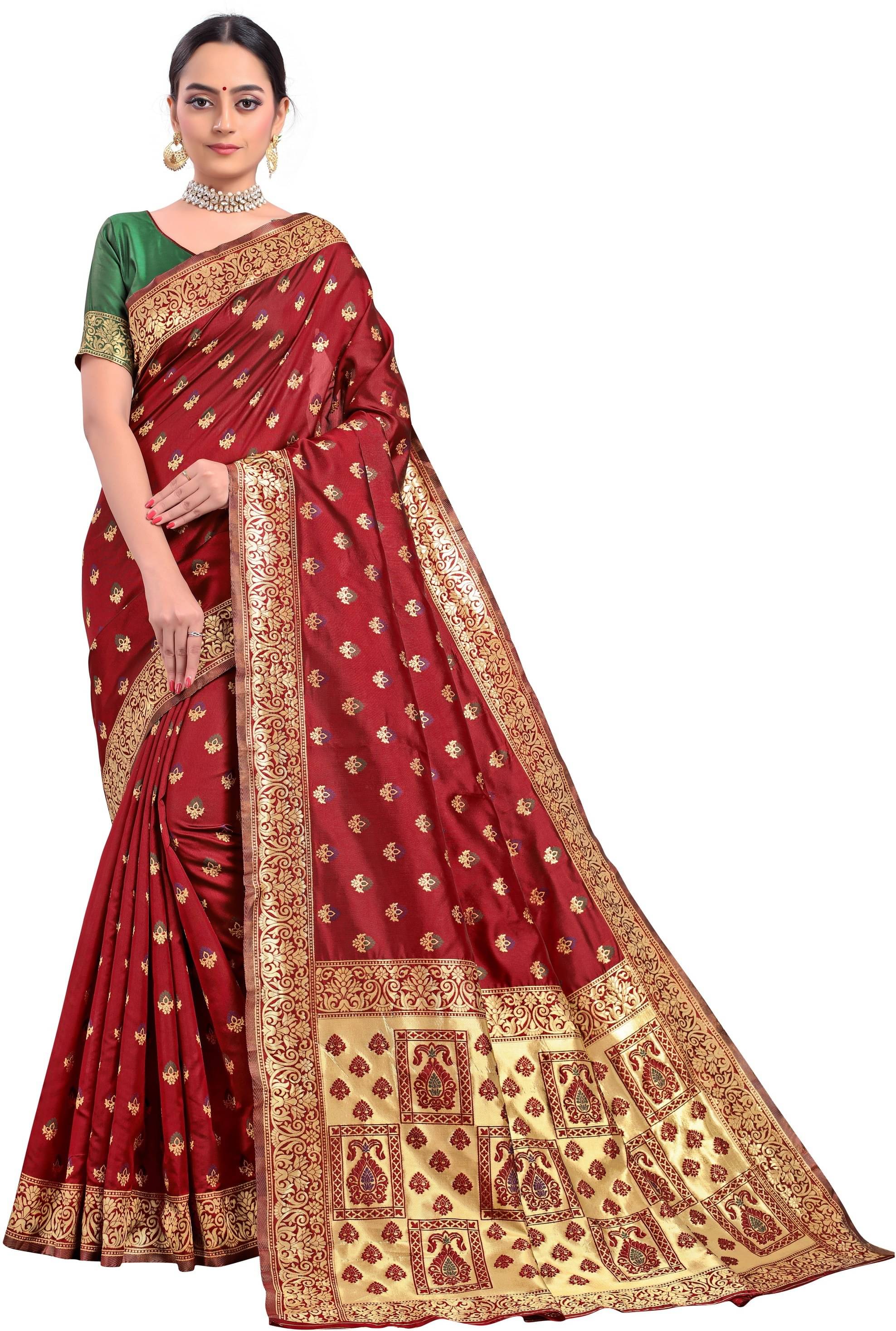     			Sariya Jacquard Woven Saree With Unstitched Blouse Piece ( Maroon )