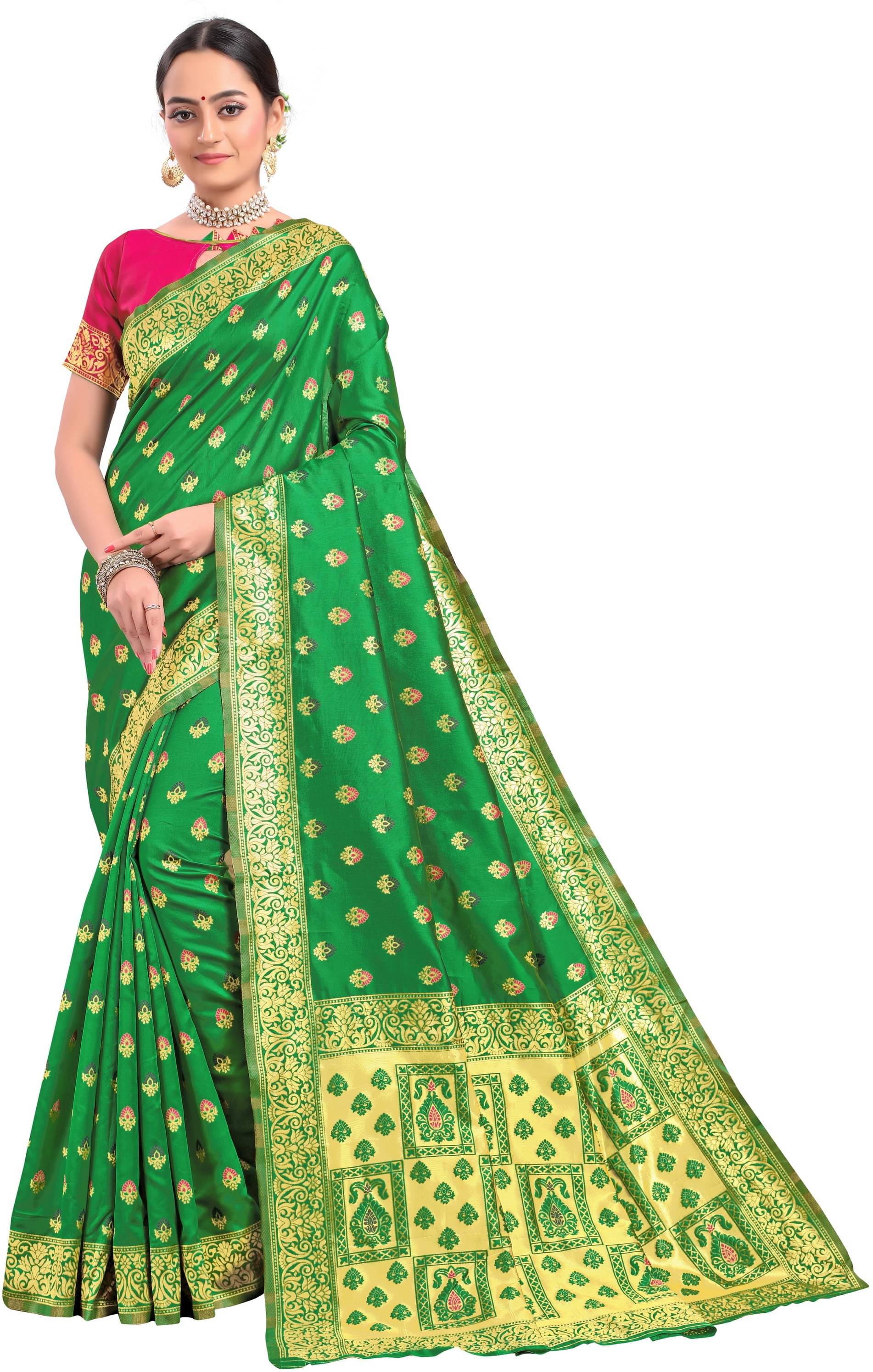 Sariya Jacquard Woven Saree With Unstitched Blouse Piece ( Green ) Sariya Jacquard Woven Saree With Unstitched Blouse Piece ( Green )