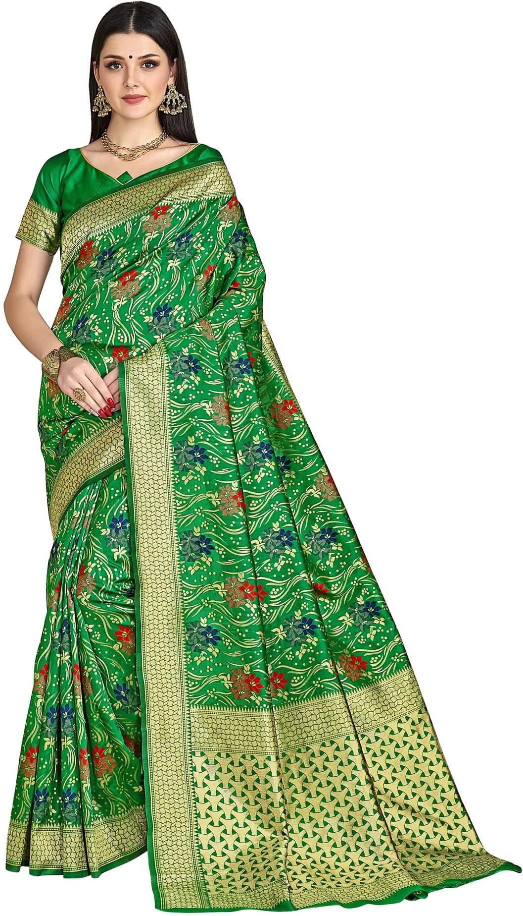 Sariya Jacquard Woven Saree With Unstitched Blouse Piece ( Green ) Sariya Jacquard Woven Saree With Unstitched Blouse Piece ( Green )