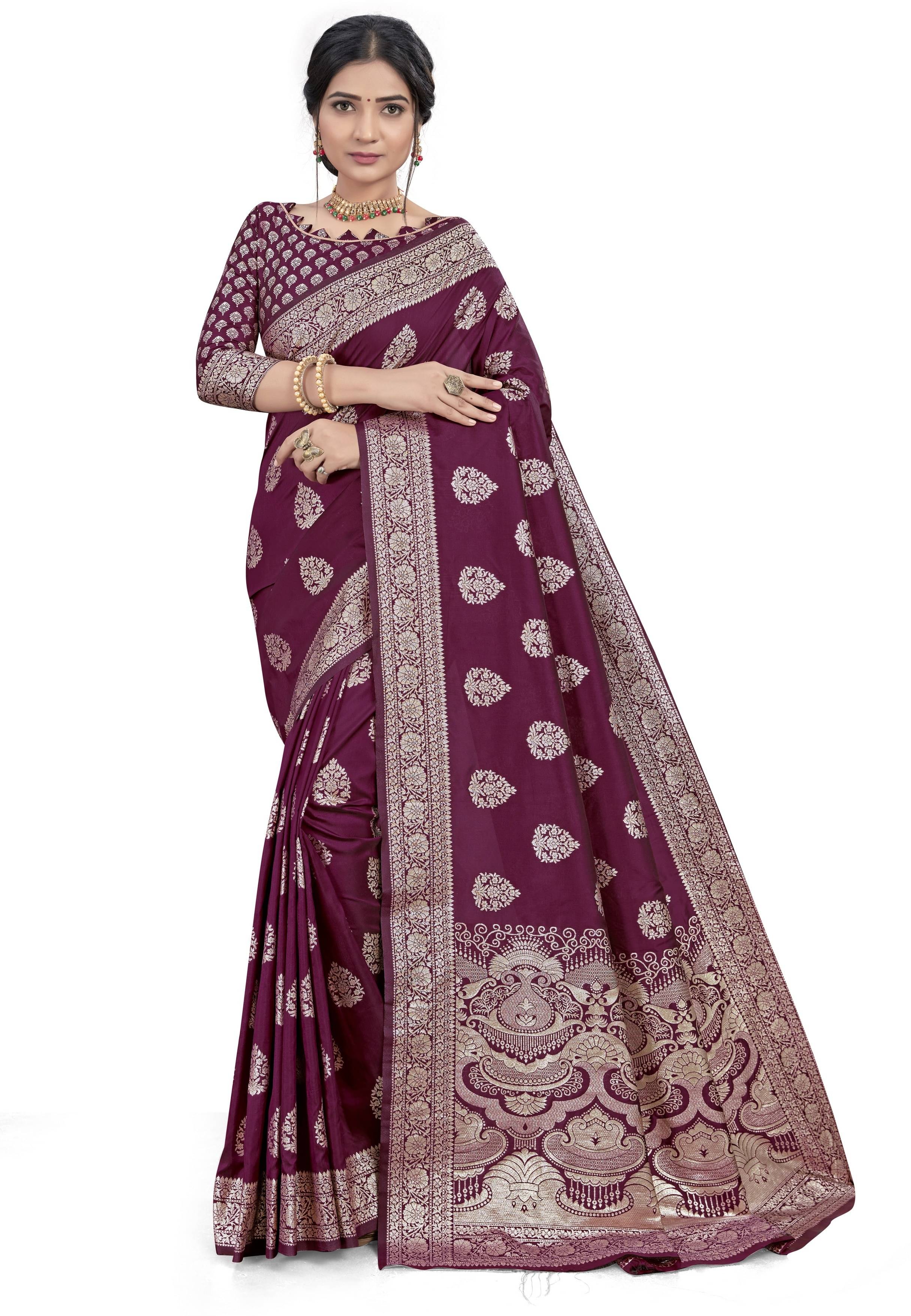     			Sariya Jacquard Woven Saree With Unstitched Blouse Piece ( Wine )