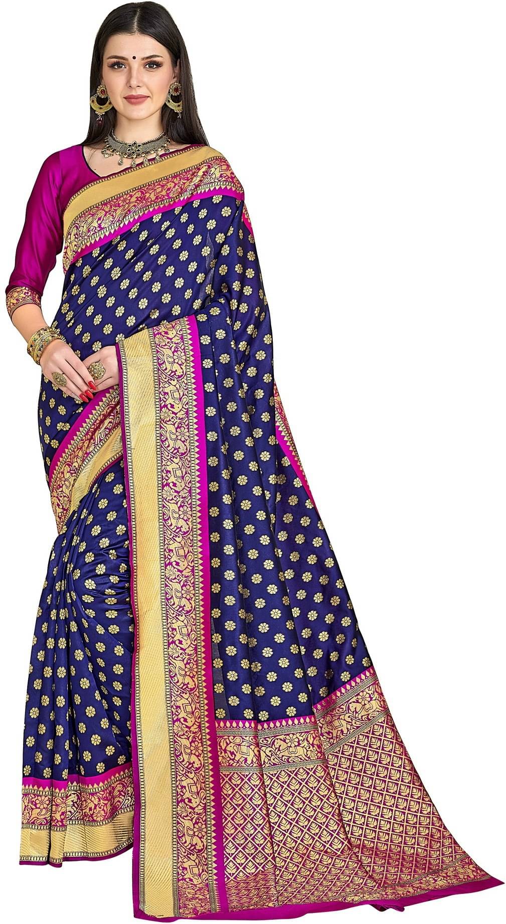 Sariya Jacquard Woven Saree With Unstitched Blouse Piece ( Navy Blue ) Sariya Jacquard Woven Saree With Unstitched Blouse Piece ( Navy Blue )