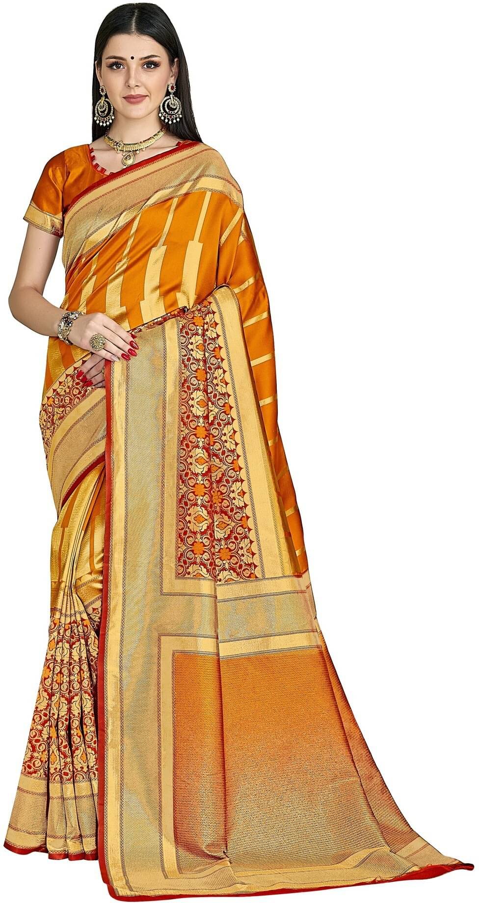     			Sariya Jacquard Woven Saree With Unstitched Blouse Piece ( Orange )