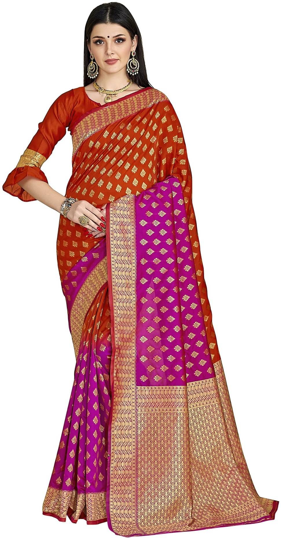     			Sariya Jacquard Woven Saree With Unstitched Blouse Piece ( Orange )