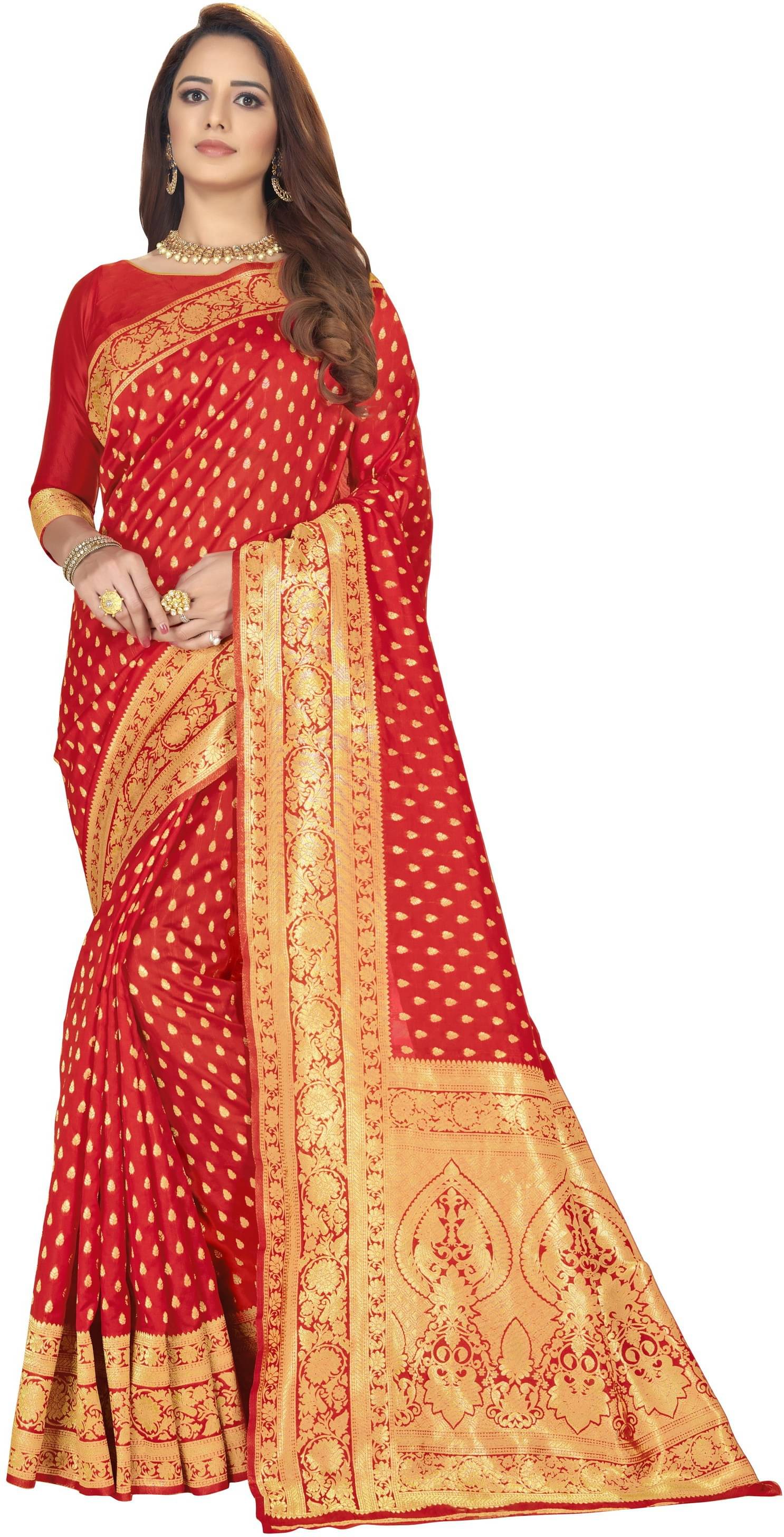     			Sariya Jacquard Woven Saree With Unstitched Blouse Piece ( Red )