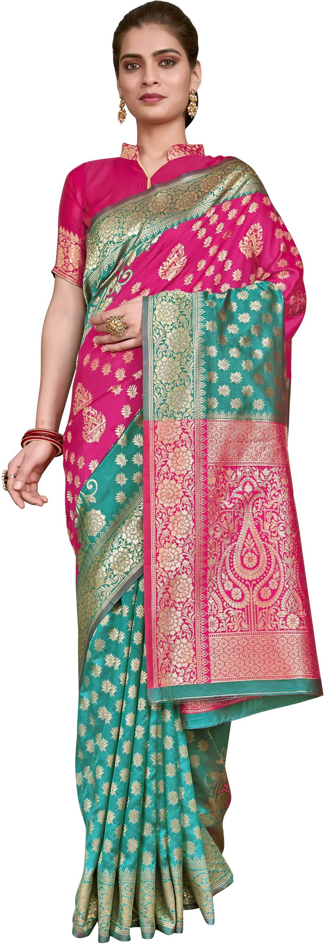 Sariya Jacquard Woven Saree With Unstitched Blouse Piece ( Rama ) Sariya Jacquard Woven Saree With Unstitched Blouse Piece ( Rama )