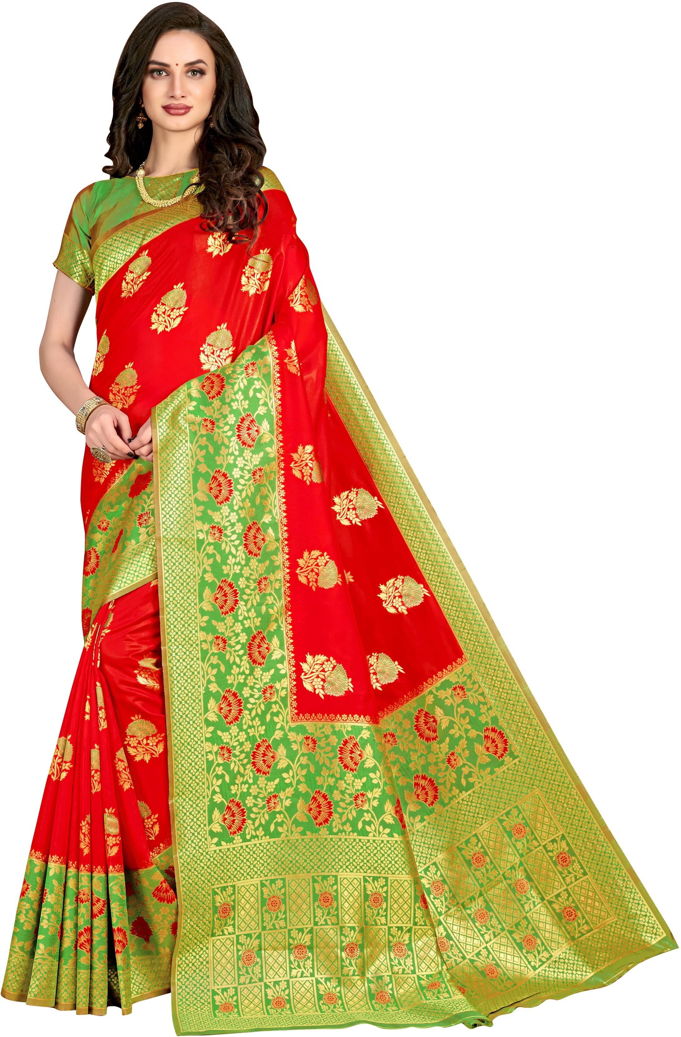     			Sariya Jacquard Woven Saree With Unstitched Blouse Piece ( Red )