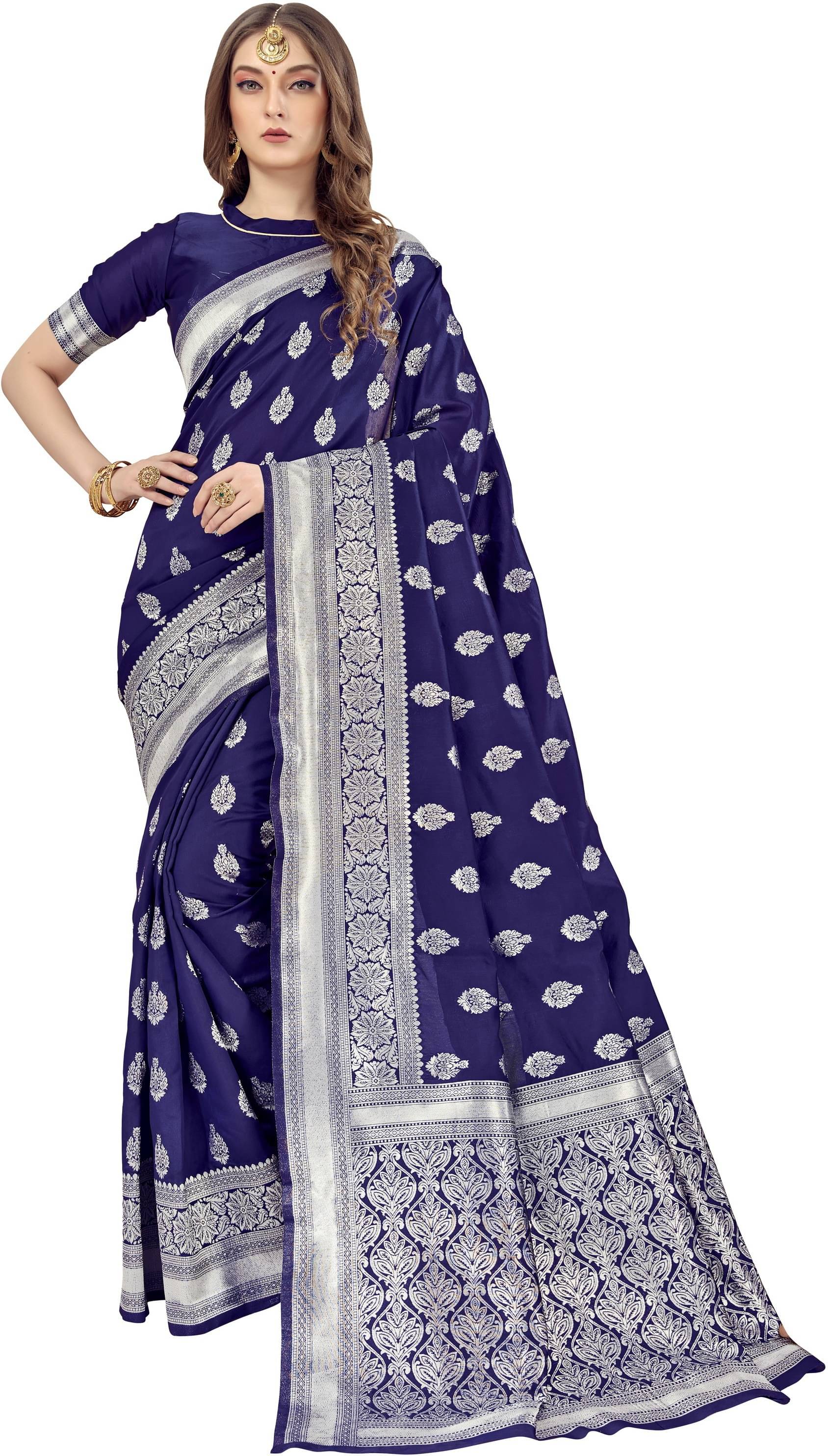 Sariya Jacquard Woven Saree With Unstitched Blouse Piece ( Navy Blue ) Sariya Jacquard Woven Saree With Unstitched Blouse Piece ( Navy Blue )