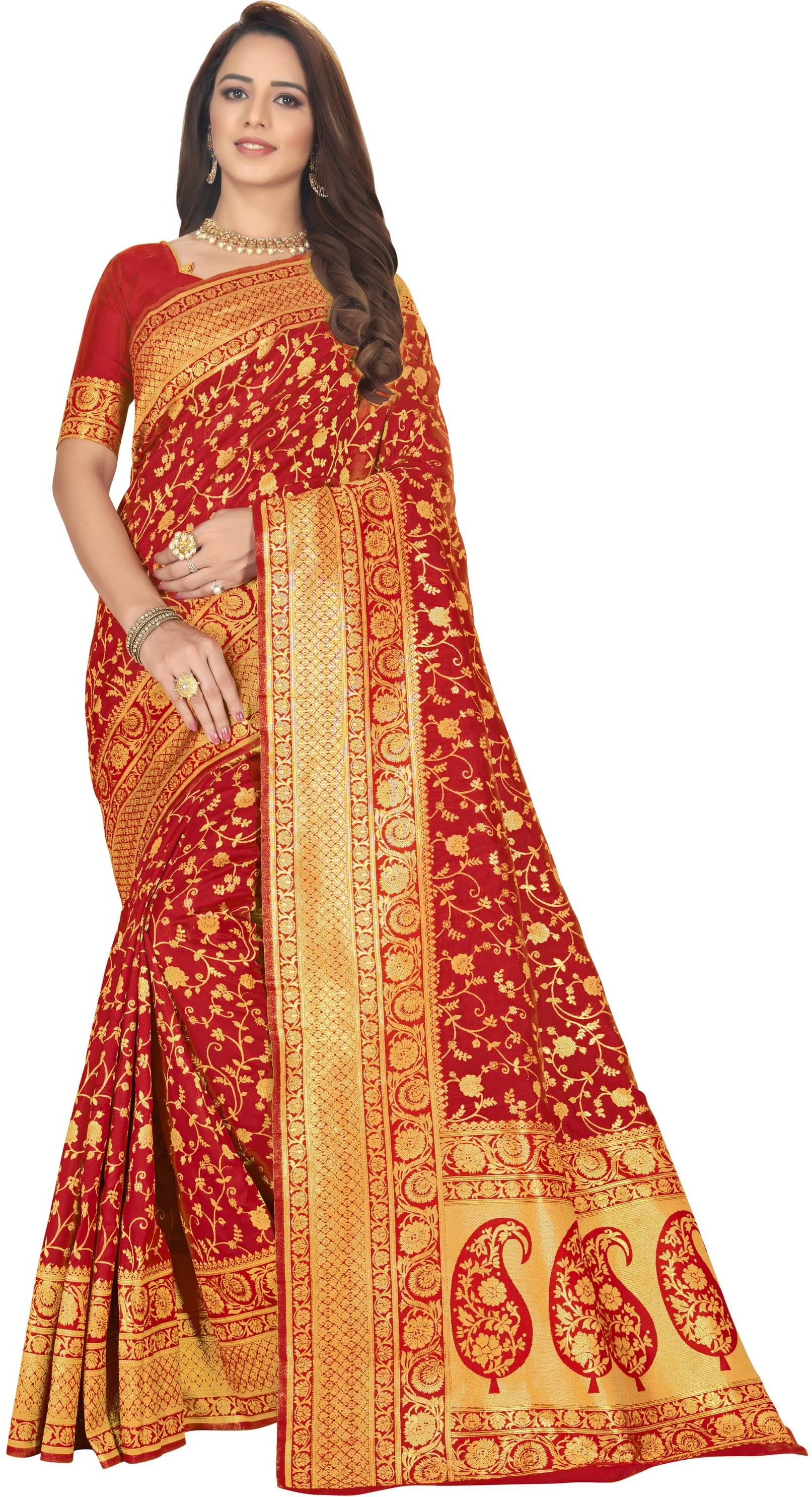     			Sariya Jacquard Woven Saree With Unstitched Blouse Piece ( Red )