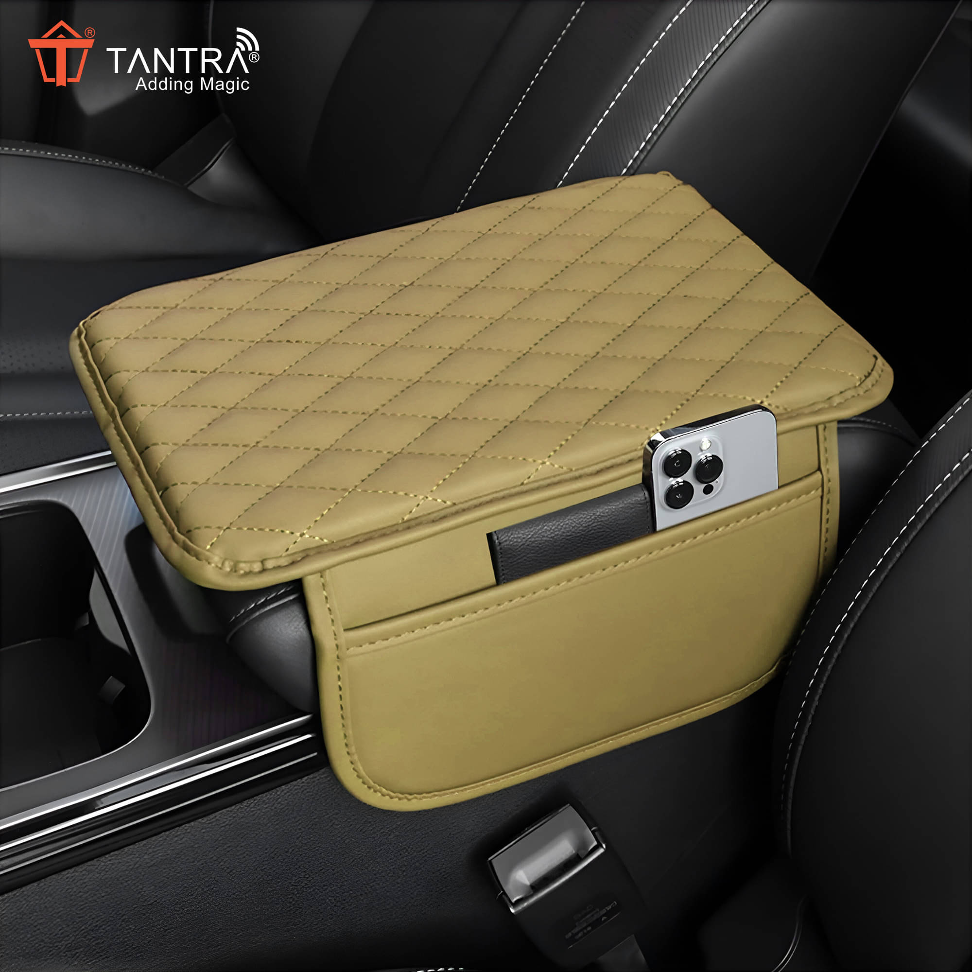     			TANTRA Car Armrest Cover Cushion with 2 Storage Bags - Soft, Comfortable, Non-Slip Protector for Vehicle Center Console - Waterproof, Durable, and Stylish