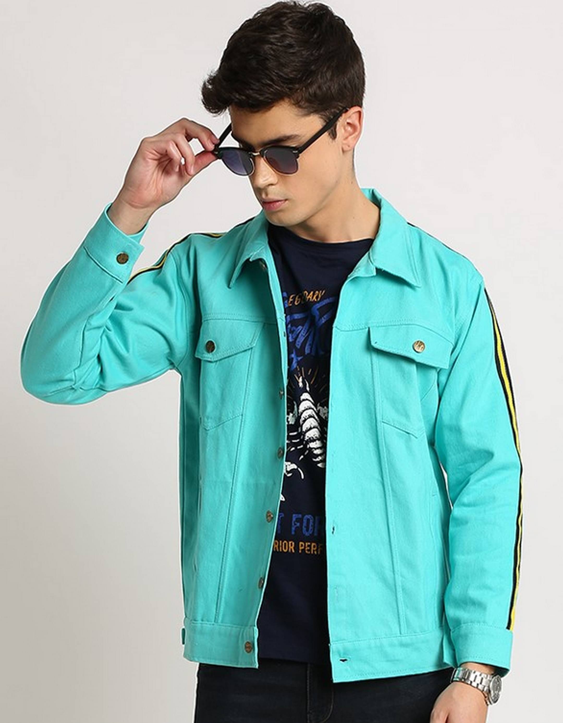     			VOGATI Denim Men's Denim Jacket - Turquoise ( Pack of 1 )