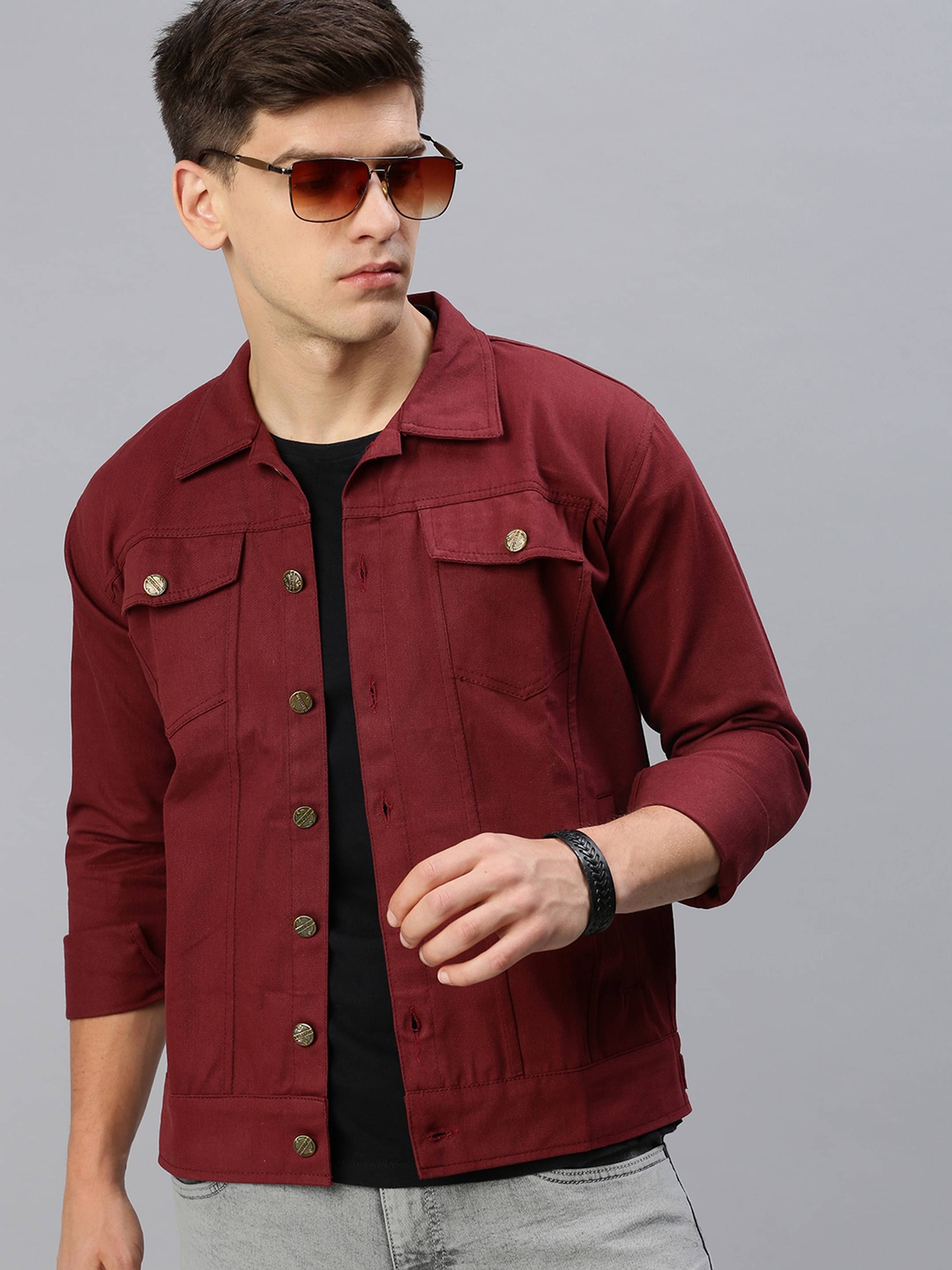     			VOGATI Denim Men's Denim Jacket - Maroon ( Pack of 1 )