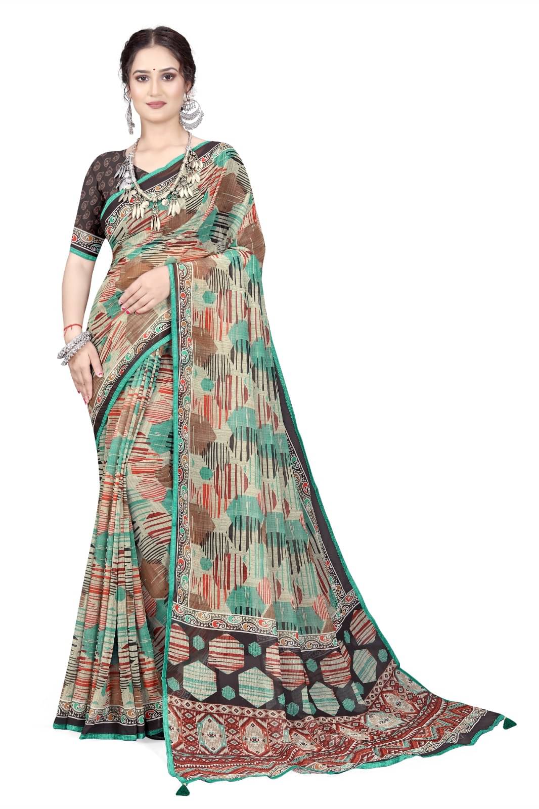 mahalaxmi fab Georgette Applique Saree With Unstitched Blouse Piece ( Brown ) mahalaxmi fab Georgette Applique Saree With Unstitched Blouse Piece ( Brown )