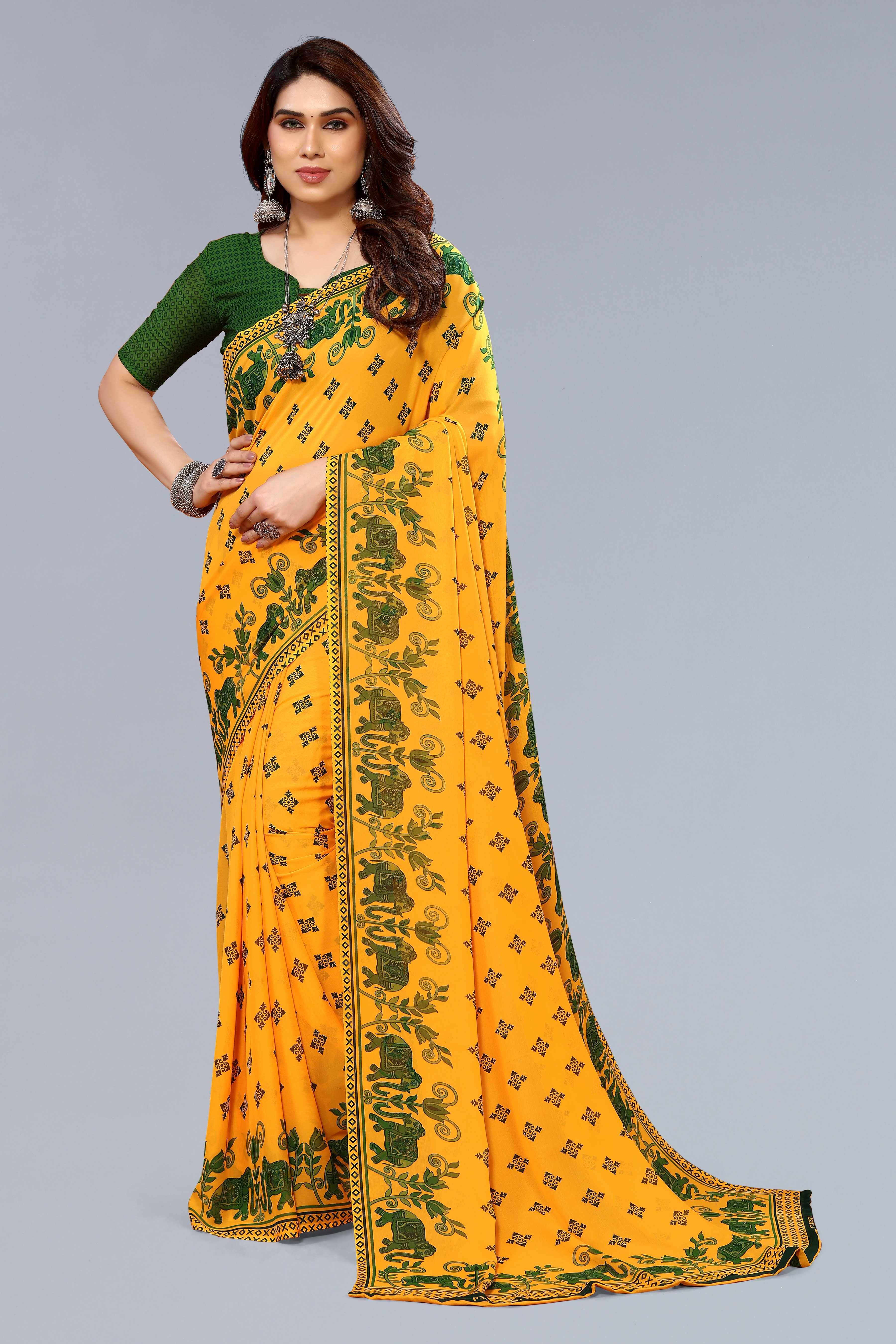 ANAND SAREES Georgette Printed Saree With Unstitched Blouse Piece ( Green ) ANAND SAREES Georgette Printed Saree With Unstitched Blouse Piece ( Green )