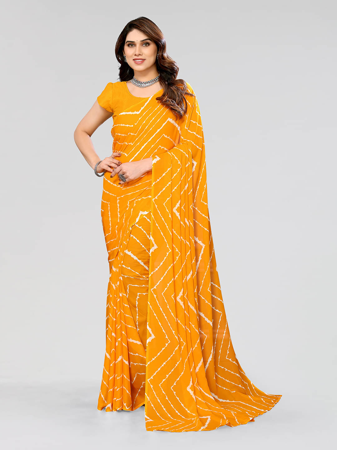 ANAND SAREES Georgette Printed Saree With Unstitched Blouse Piece ( Yellow ) ANAND SAREES Georgette Printed Saree With Unstitched Blouse Piece ( Yellow )