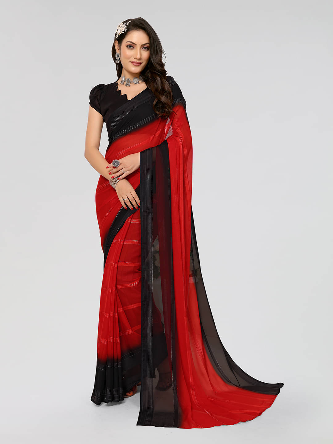     			ANAND SAREES Georgette Dyed Saree With Unstitched Blouse Piece ( Red )
