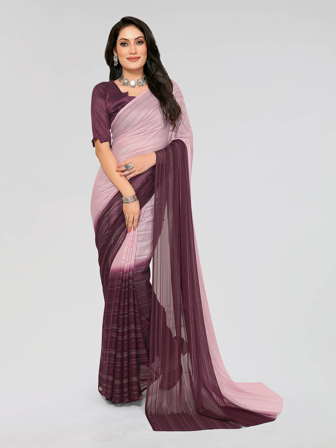 ANAND SAREES Georgette Dyed Saree With Unstitched Blouse Piece ( Magenta ) ANAND SAREES Georgette Dyed Saree With Unstitched Blouse Piece ( Magenta )