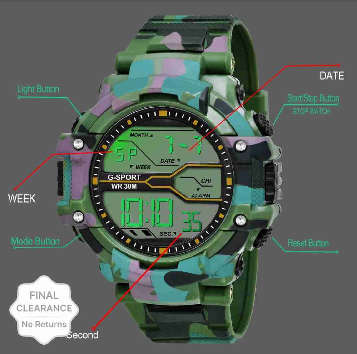     			Cosmic Green PU Digital Men's Watch
