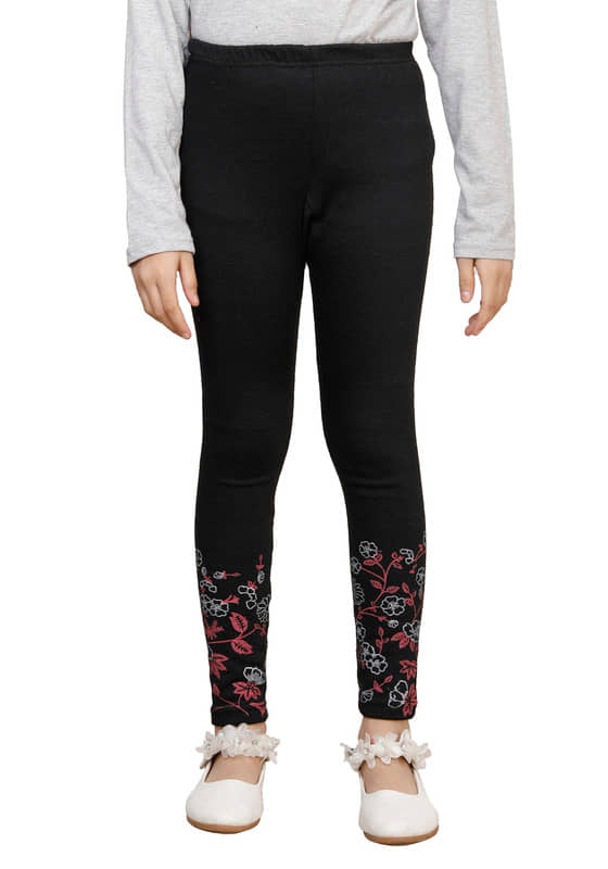IndiWeaves Pack of 1 Girls Woollen Leggings ( Black )