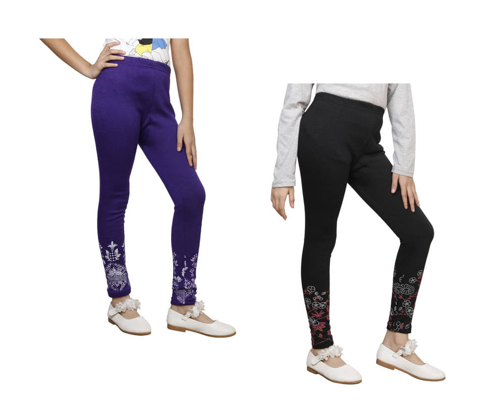     			IndiWeaves Pack of 2 Girls Woollen Leggings ( Multicolor )