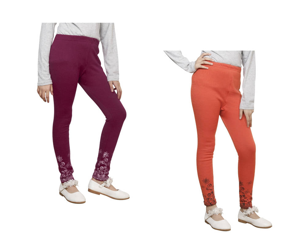    			IndiWeaves Pack of 2 Girls Woollen Leggings ( Multicolor )