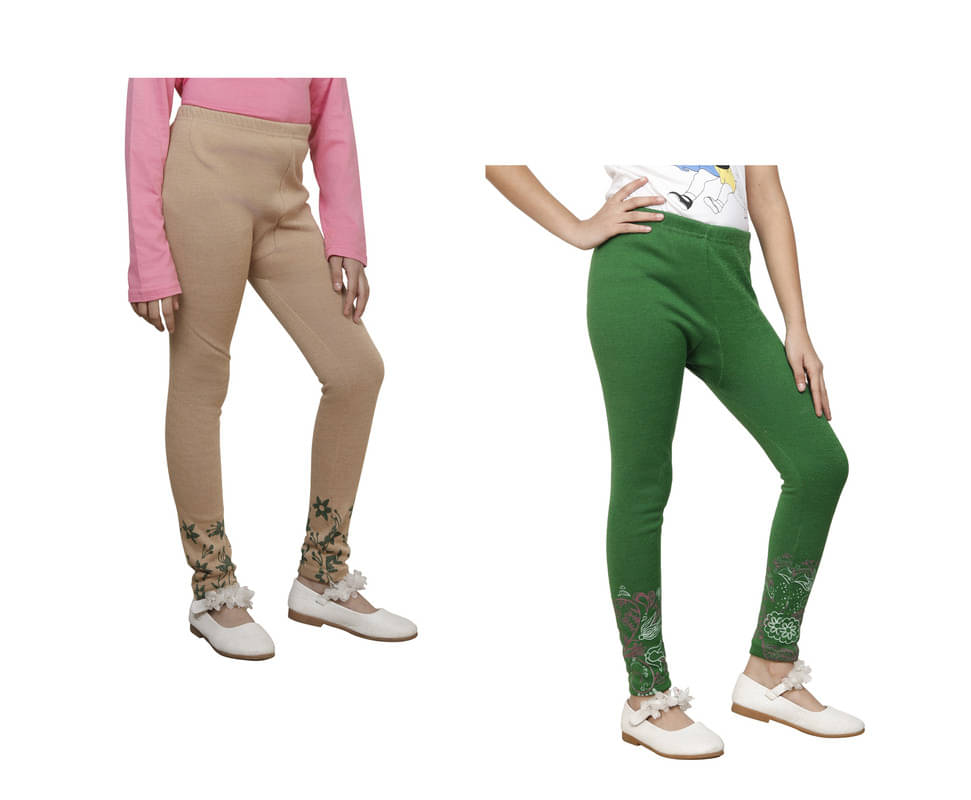     			IndiWeaves Pack of 2 Girls Woollen Leggings ( Multicolor )
