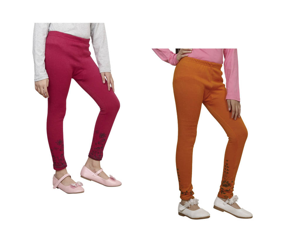     			IndiWeaves Pack of 2 Girls Woollen Leggings ( Multicolor )