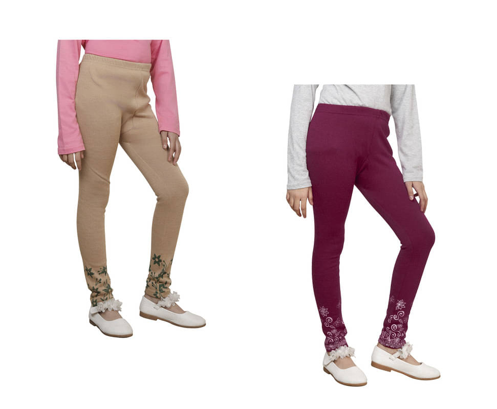     			IndiWeaves Pack of 2 Girls Woollen Leggings ( Multicolor )