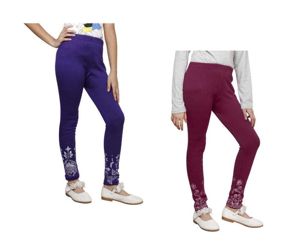    			IndiWeaves Pack of 2 Girls Woollen Leggings ( Multicolor )
