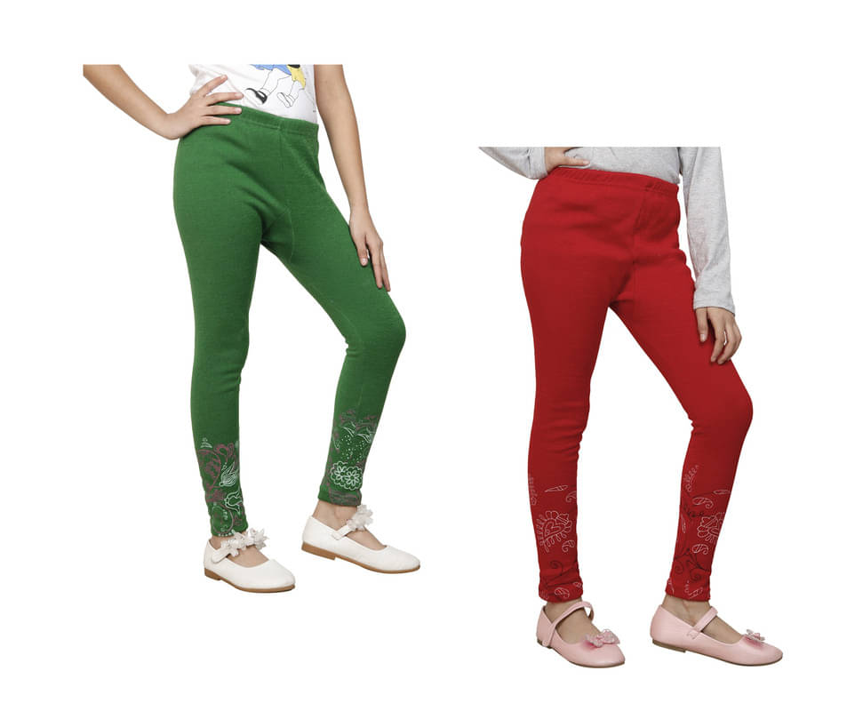     			IndiWeaves Pack of 2 Girls Woollen Leggings ( Multicolor )