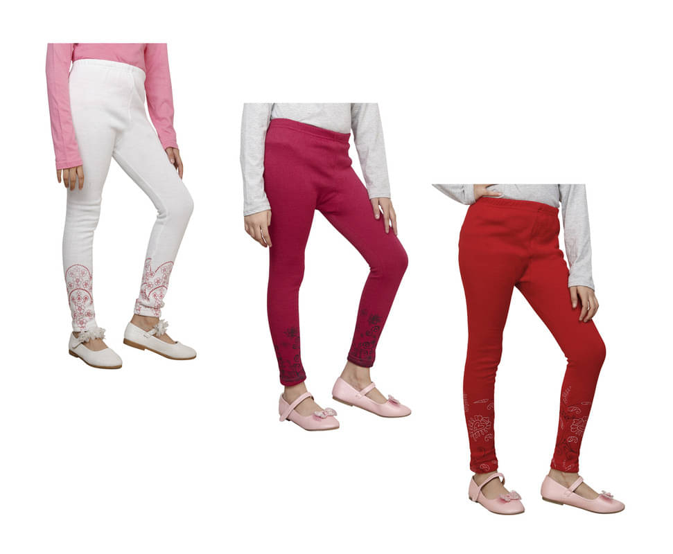     			IndiWeaves Pack of 3 Girls Woollen Leggings ( Multicolor )