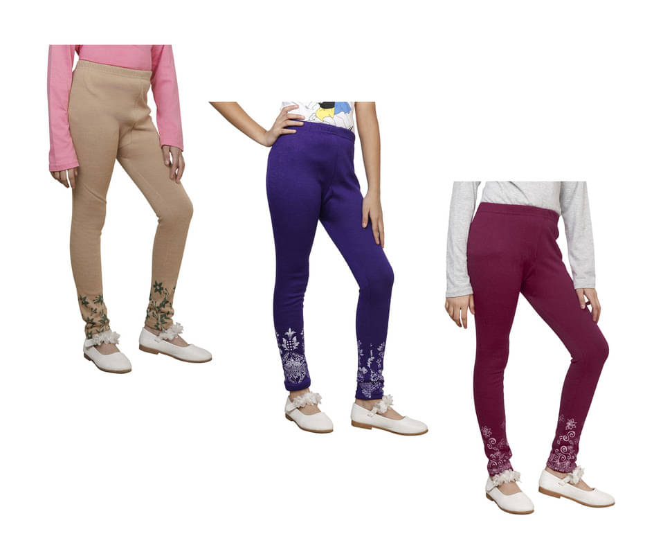    			IndiWeaves Pack of 3 Girls Woollen Leggings ( Multicolor )