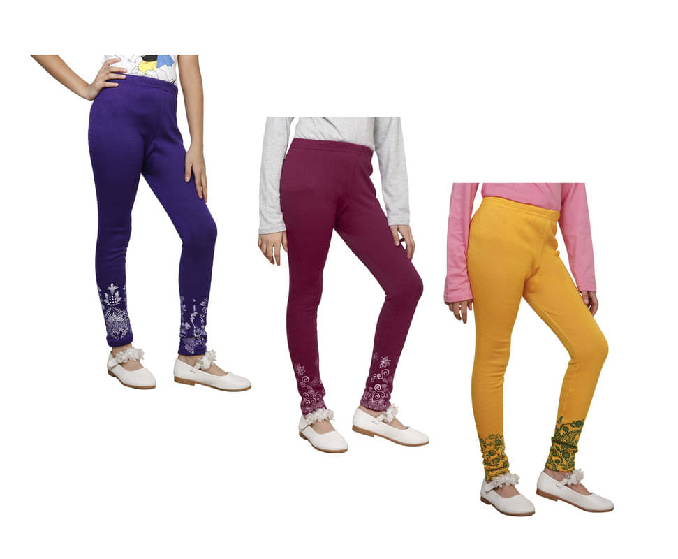     			IndiWeaves Pack of 3 Girls Woollen Leggings ( Multicolor )
