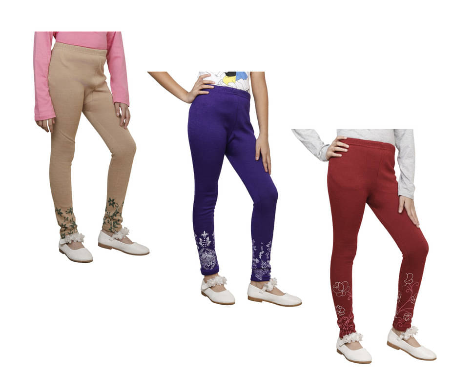     			IndiWeaves Pack of 3 Girls Woollen Leggings ( Multicolor )
