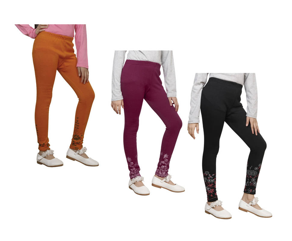     			IndiWeaves Pack of 3 Girls Woollen Leggings ( Multicolor )