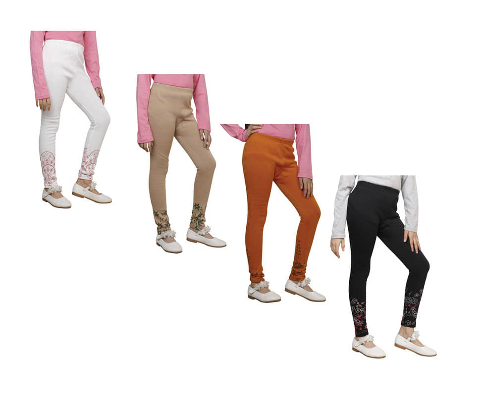     			IndiWeaves Pack of 4 Girls Woollen Leggings ( Multicolor )