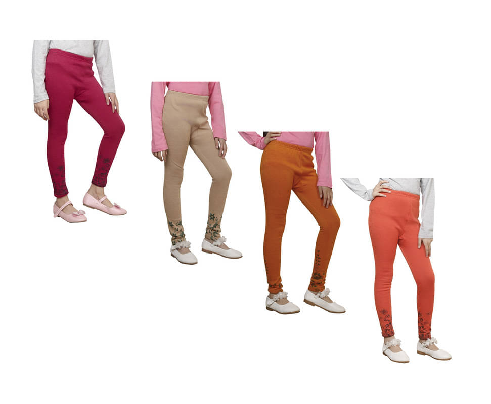     			IndiWeaves Pack of 4 Girls Woollen Leggings ( Multicolor )