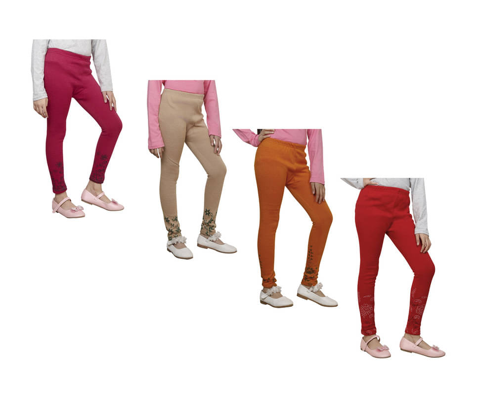    			IndiWeaves Pack of 4 Girls Woollen Leggings ( Multicolor )