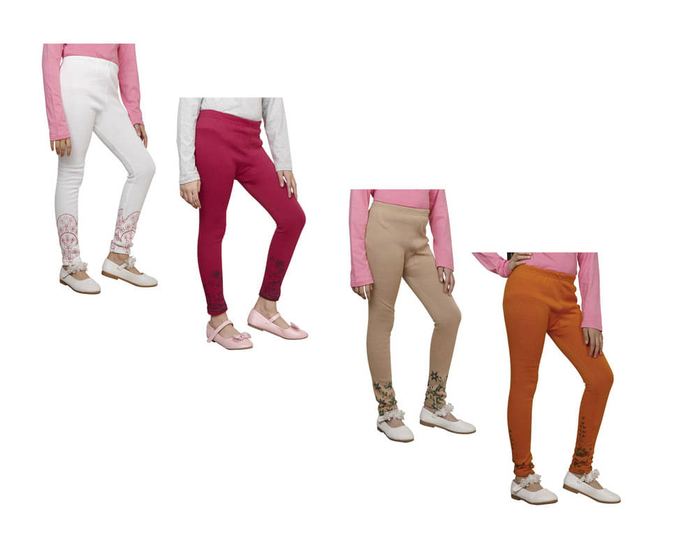     			IndiWeaves Pack of 4 Girls Woollen Leggings ( Multicolor )